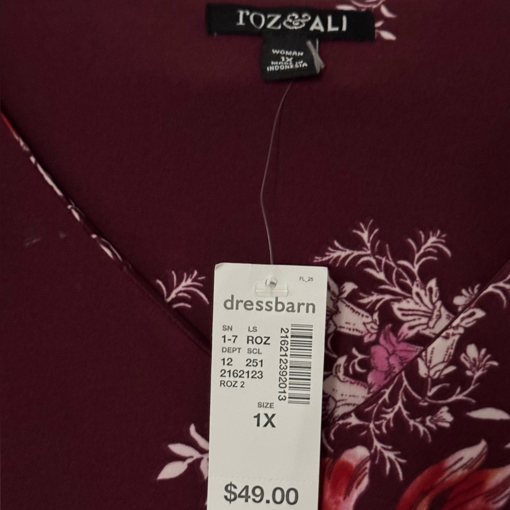 Dressbarn Women’s Plus Burgundy Floral Dress - Picture 2 of 7